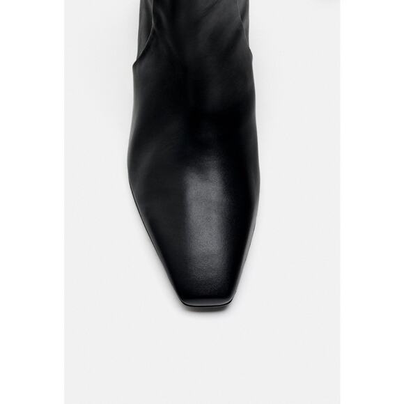 Zara Black HEELED LEATHER KNEE HIGH BOOTS Size 8 - Picture 3 of 7